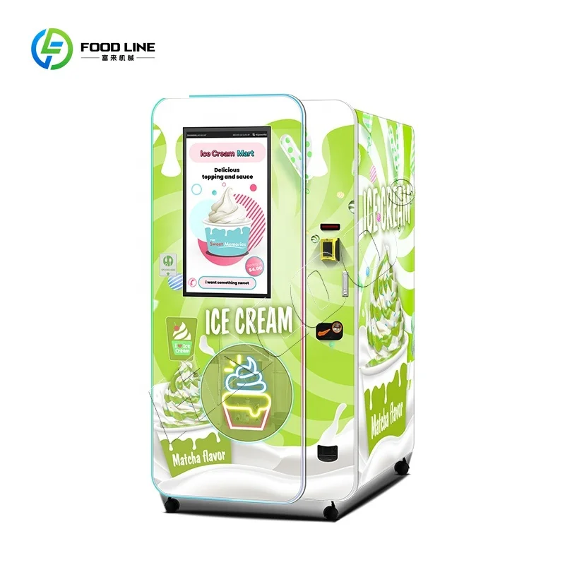 Coin Operated Self Service Robot Soft Serve Ice Cream Vending Machine with Digital Screen and SDK Programming Business Ready