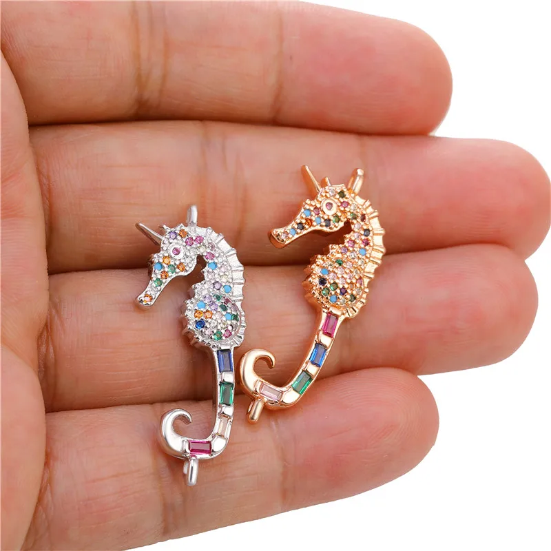 Juya DIY 18K Gold Plated Rainbow Zirconia Lucky Gecko Charms Connector For DIY Women Men Talisman Gift Jewelry Making
