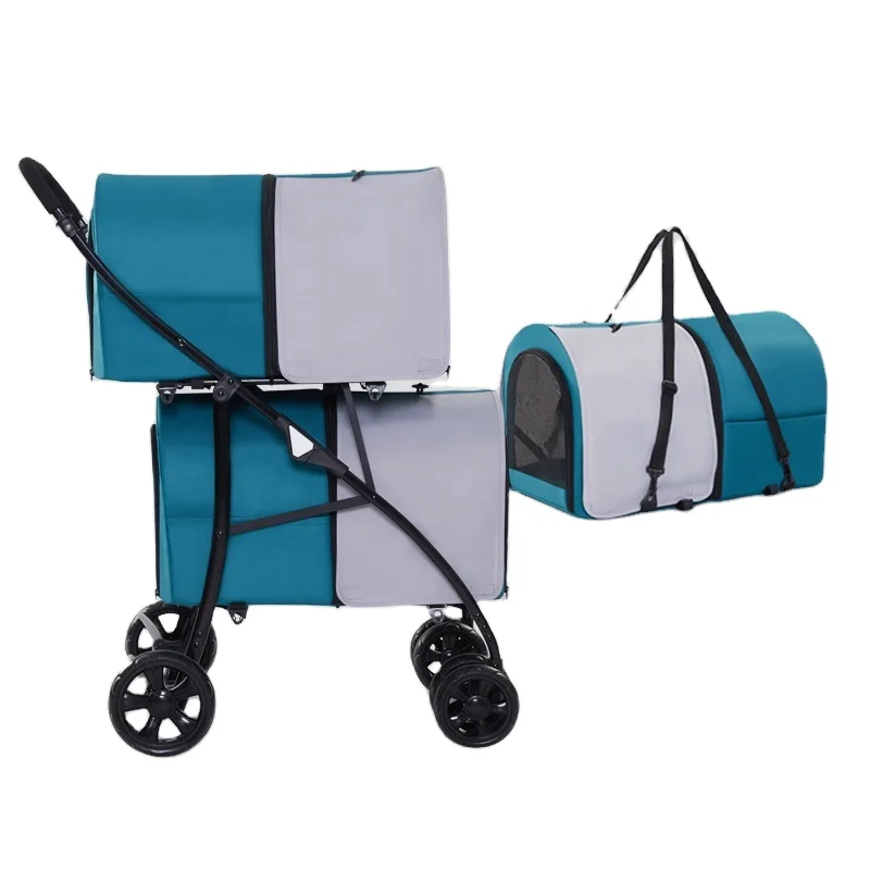 

High Quality Double Layer Multifunctional Easy Folding Pet Stroller Luxury Stroller Pets With Double Carriers 580*310*340mm*2