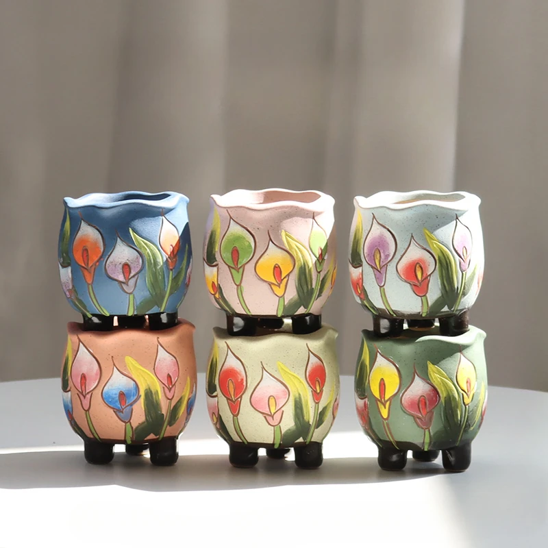 

Vase Ceramic Mini Small Sized Thumb Pot Flower Printing Set Combination Simple Modern Suitable for Garden Desktop Decoration 1Pc