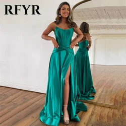 RFYR Turquoise Stain Beach Prom Dresses Side Split Party Dress Sleeveless Strapless Evening Dress Zipper Back vestidos de noche