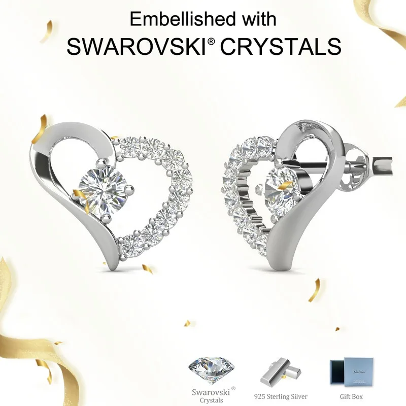 

Daisini 925 Sterling Silver Hollow Out Heart Stud Earrings with Swarovski Crystal Fine Jewelry Elegant Gift for Her Romantic