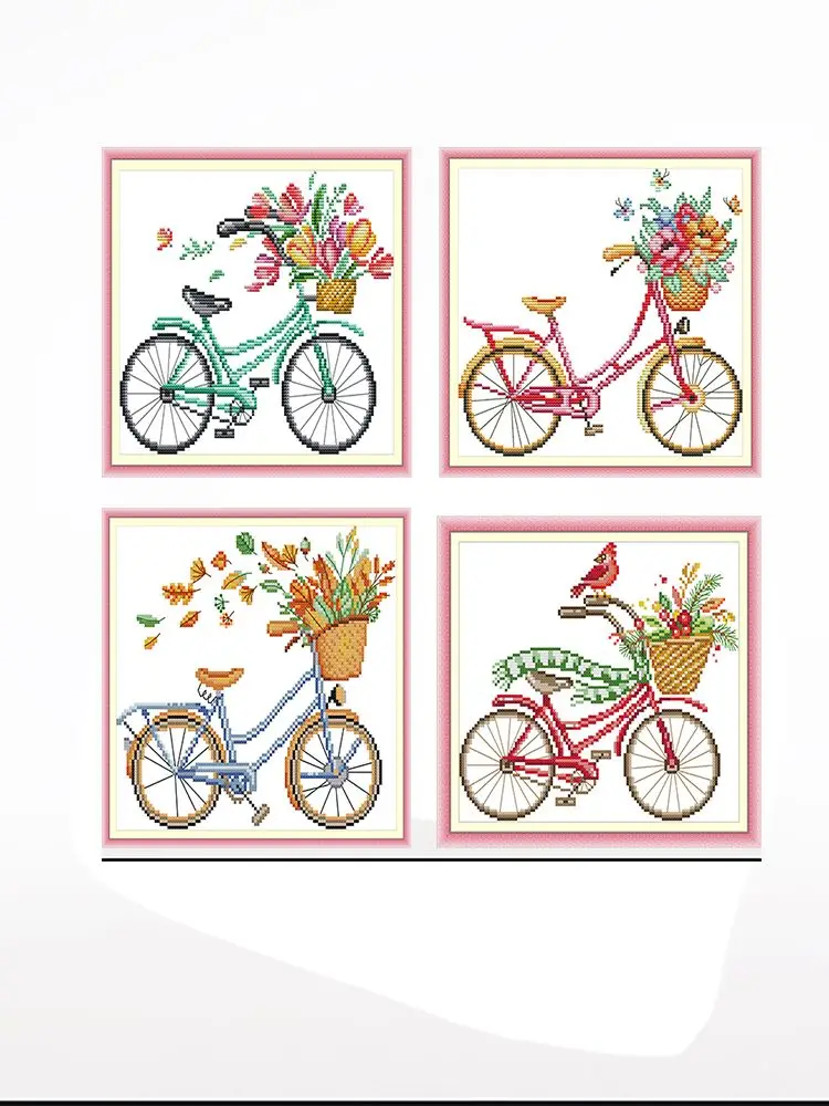 AliExpress Joy Sunday Romantic bicycle cross-embroidered living room bedroom hanging picture, 11CT/14CT hand-embroidered