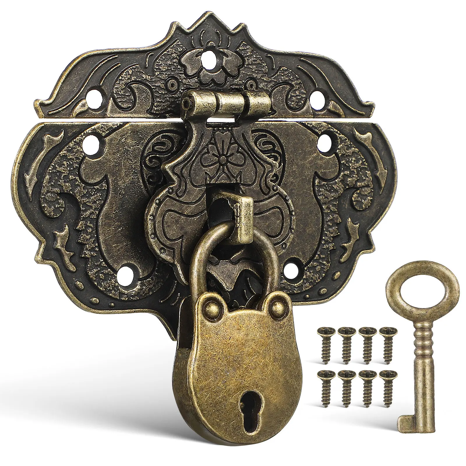 1 Set Retro Decorative Hasp Clasp Latch And Padlock With Key And Screws For Jewelry Box Wooden Case Gift Box Furniture Hardware