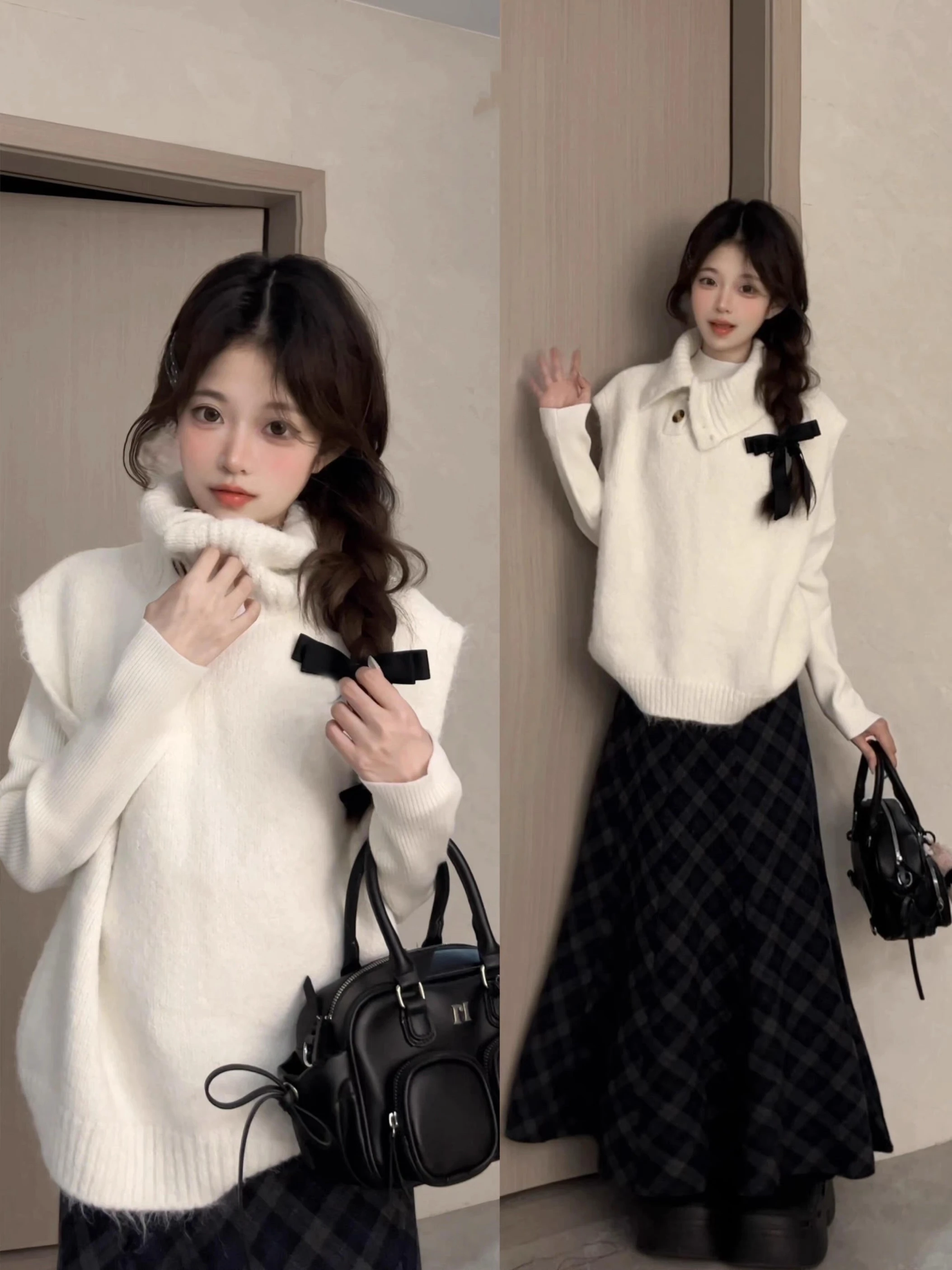 

Корейский вязаный свитер с высоким воротником, женский осенне-зимний свободный крой, обычная длина, топ без косточек, Unconal Faion