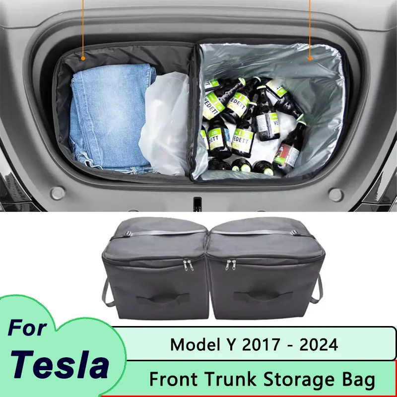 

For Tesla Model Y 2024 Frunk Cooler Insulation Storage Bag Organizers Bag Front Trunk Outdoor Picnic with Straps Car Accessories