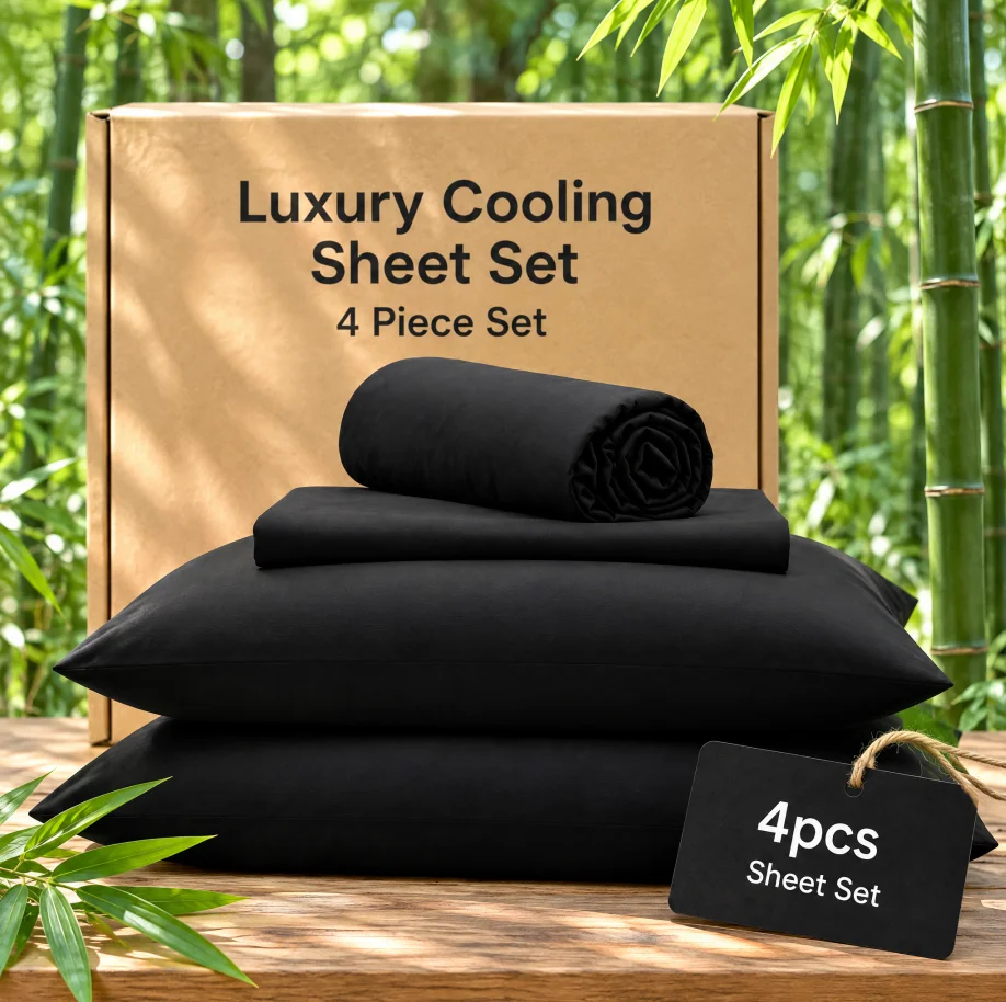 4pcs 2000TC Luxury Bed Sheet Set, 16 Inch Extra Deep Pocket Cooling Bedding for Hot Sleepers, Wrinkle & Shrink Resistant, Fitted + Flat Sheet + Pillowcases, Twin/Full/Queen/King