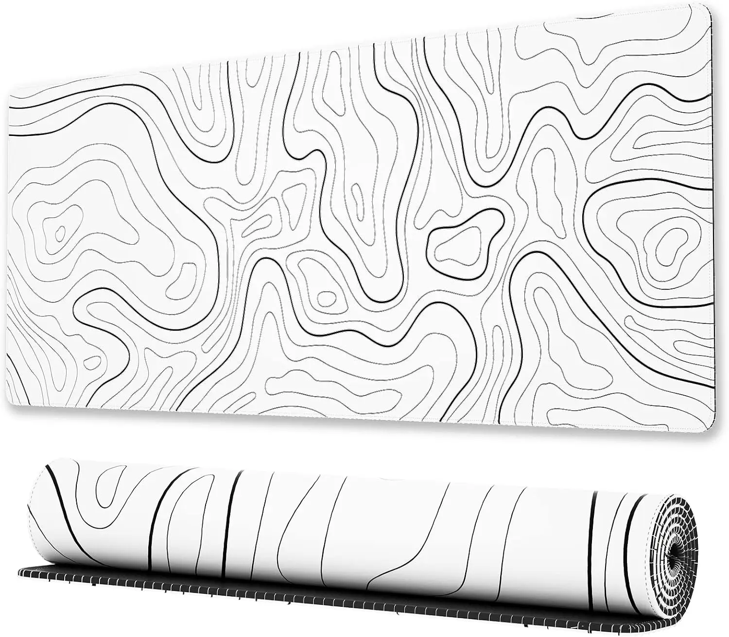 White Minimal Topographic Gaming Mouse Pad,Thin Contour Print Smooth Edge Non Slip Mat for Gamers Office Home Wireless Mouse Use