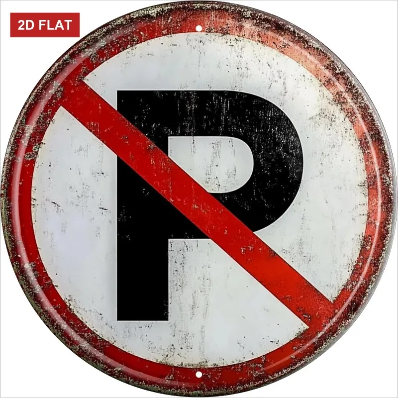 Vintage Metallschild „No Parking“ 2D flach rund für Straße, Geschäft, Bauernhof, Garten, Außenbereich, 20 cm