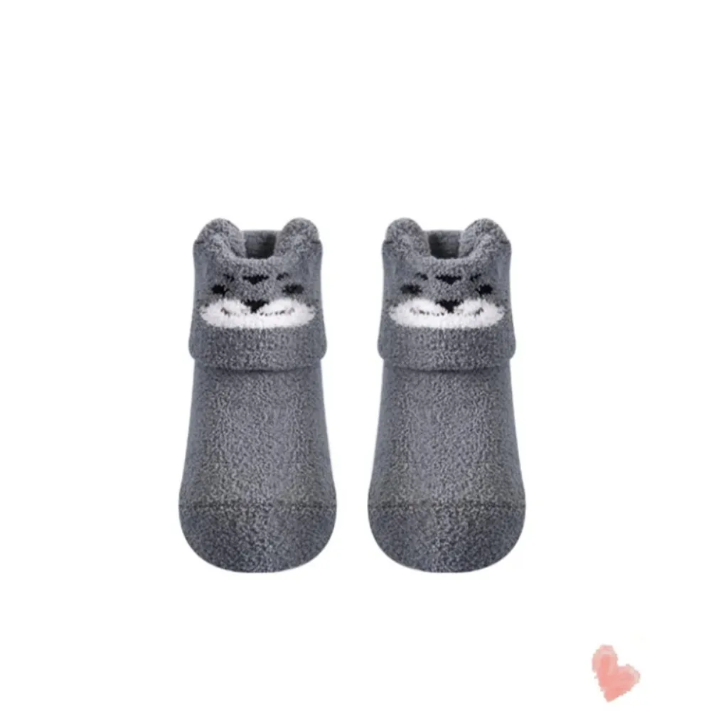 1PCS Gray Silicone Non-Slip Baby Sock Newborn Soft Coral Fleece Toddler Sock Cartoon Floor Infant Elastic Socks For 0-1 Year Kid