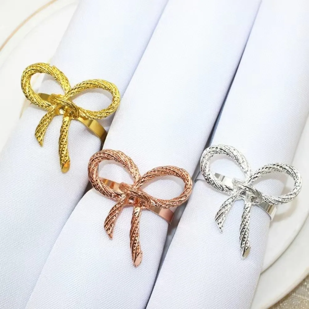 

6 Pieces Zinc Alloy Bow Knot Napkin Rings Elegant Multi-functional Napkin Buckle Decorative Sturdy Tissue Ring
