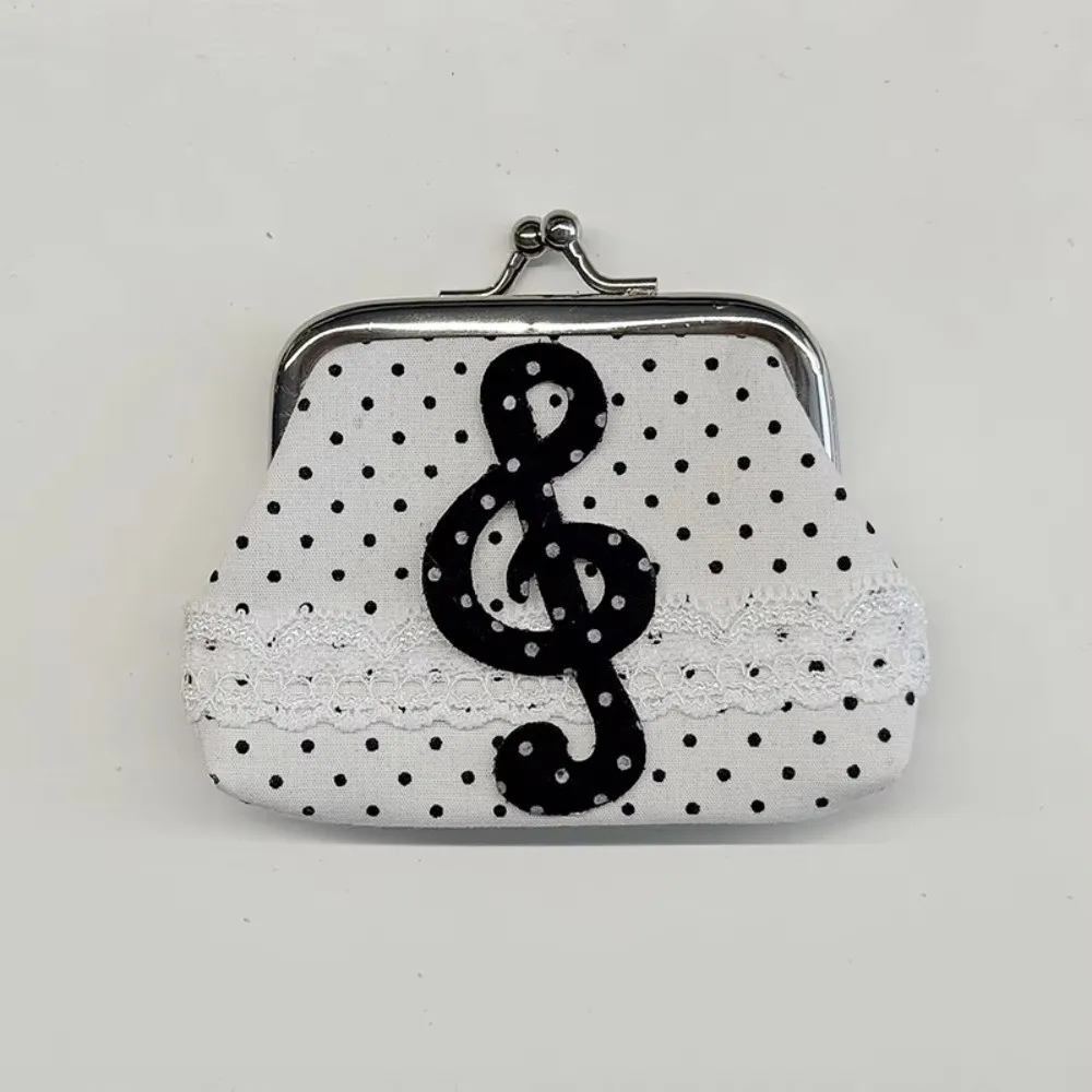 Retro Handmade Lace Polka Dot Coin Purse Music Note Rose Pattern Kiss Lock Wallet Portable Vintage Earphone Bag Party