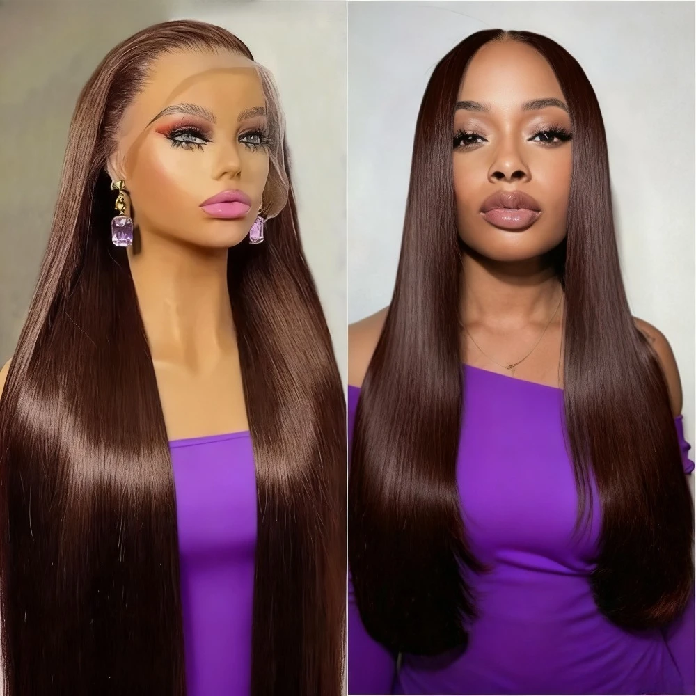 الشوكولاته براون مستقيم 100% الشعر البشري 13x6 HD الدانتيل الباروكة الأمامية 36 40 بوصة البرازيلي الدانتيل الجبهة خصلات الشعر المستعار الإنسان للنساء