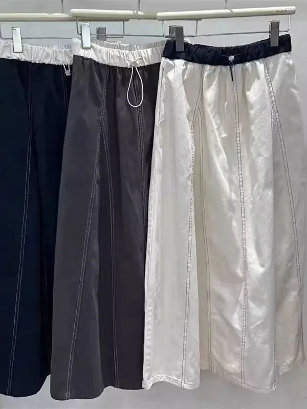 

plus Size 300 Pou Casual Contrast Color Denim Semi-Body Skirt Women's High Waist Slimming Mid-Length Stitching Design Flow...