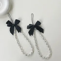 Korean Crystal Cute Bow Mobile Phone Chain Luxurious Hand -handed Bead Wrist Rope Portable Cellphone Strap Hanging Cord Jewelry