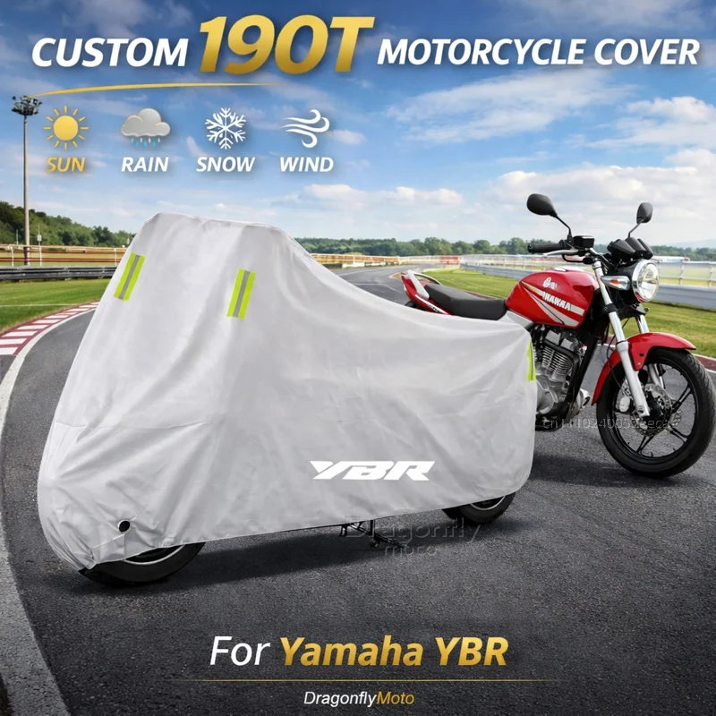 

For Yamaha YBR125 YBR150 YBR250 YBR 125 150 250 Motorcycle Cover Silver Waterproof UV Rain Dust Sun Outdoor Indoor Protector