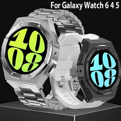 Luxury Modification Kit For Samsung Galaxy Watch 6 4 5 44mm Meatl Case Stainless Steel Strap Silicone Band For Galaxy 5 Pro 45mm