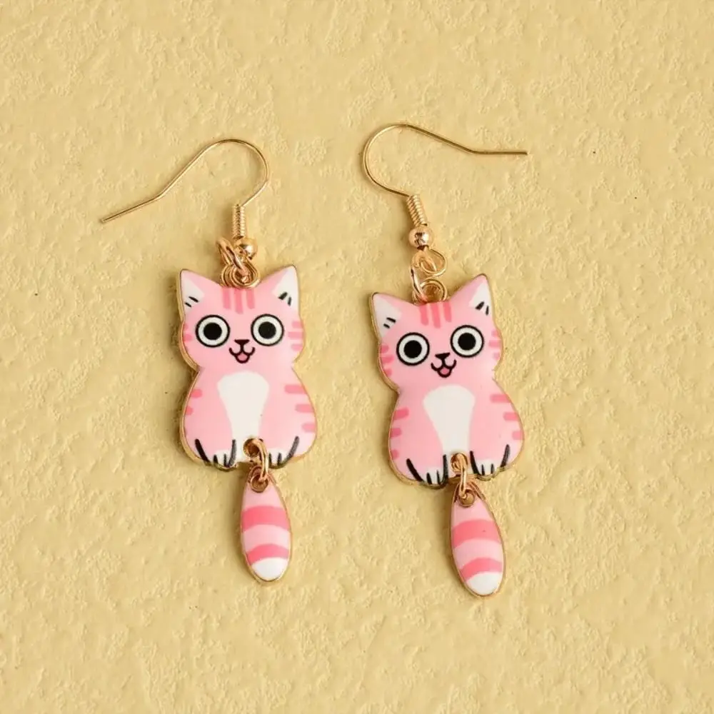 1 pairs Interesting Cat Design Cartoon Earrings Alloy Material Two-piece Removable Alloy Suitable Enamel Earrings Woman's