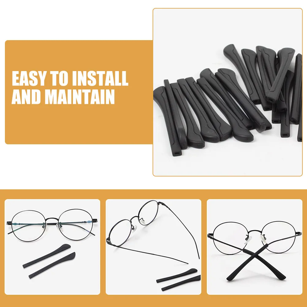 20Pcs Soft Silicone Anti-Slip Eyeglass Temple Sleeves Ergonomic Ear Grips for Metal Thin Arms Comfortable Skin-Friendly Glasses view 2