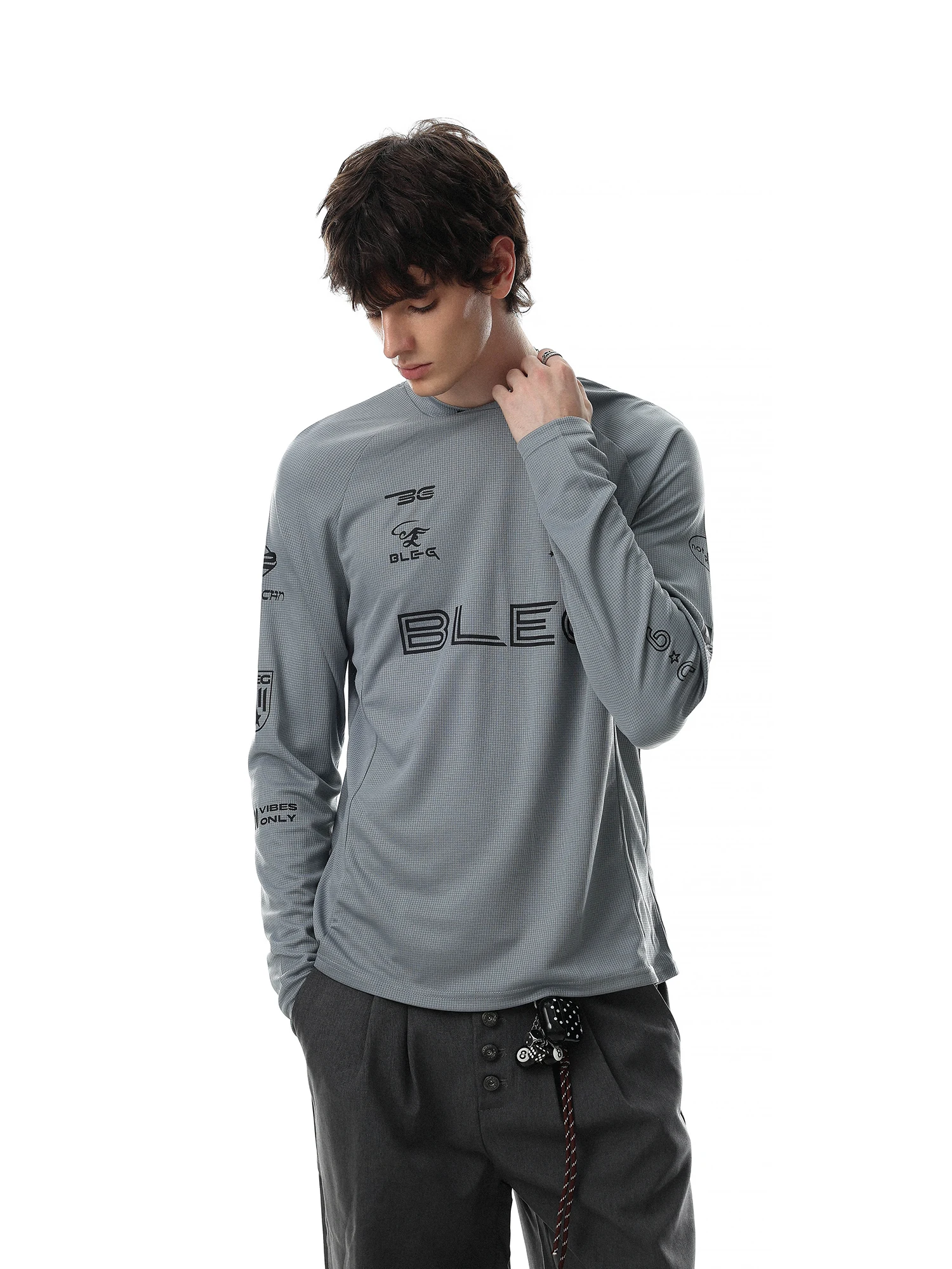 MRNEARLY Vintage Motorcycle Street Sports Style Men's Loose Fit American Base Long Sleeve T-Shirt Trendy Brand Casual Top