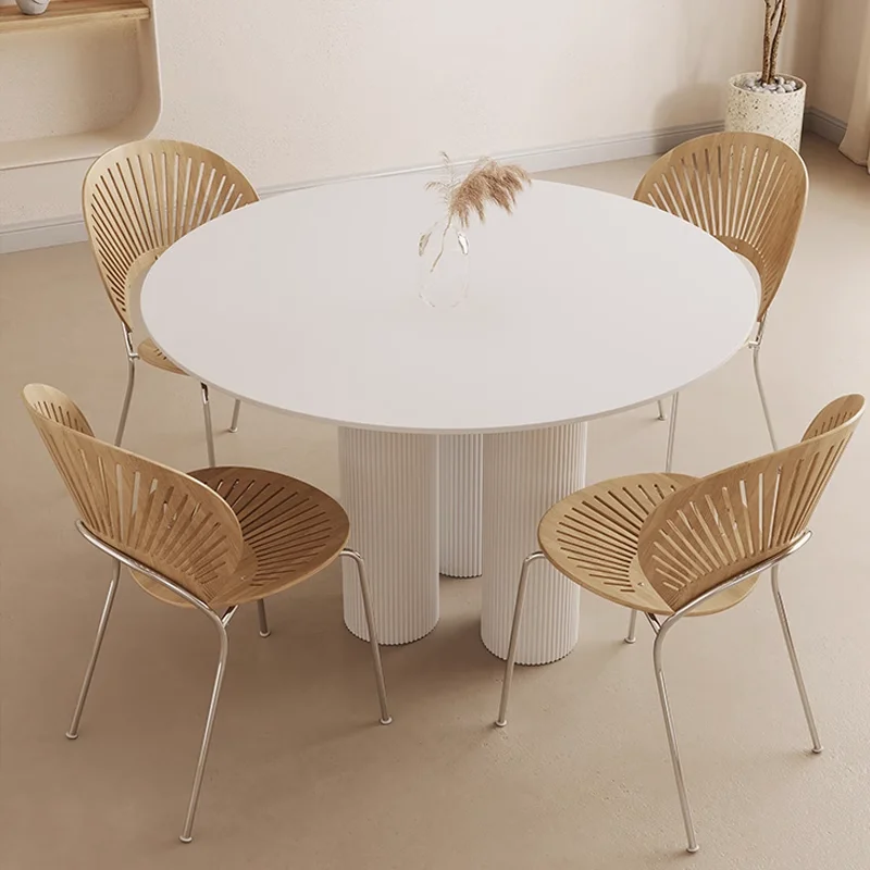 celebrity designer Stainless steel simple shell Solid wood light luxury dining chair Dining table and chair combination