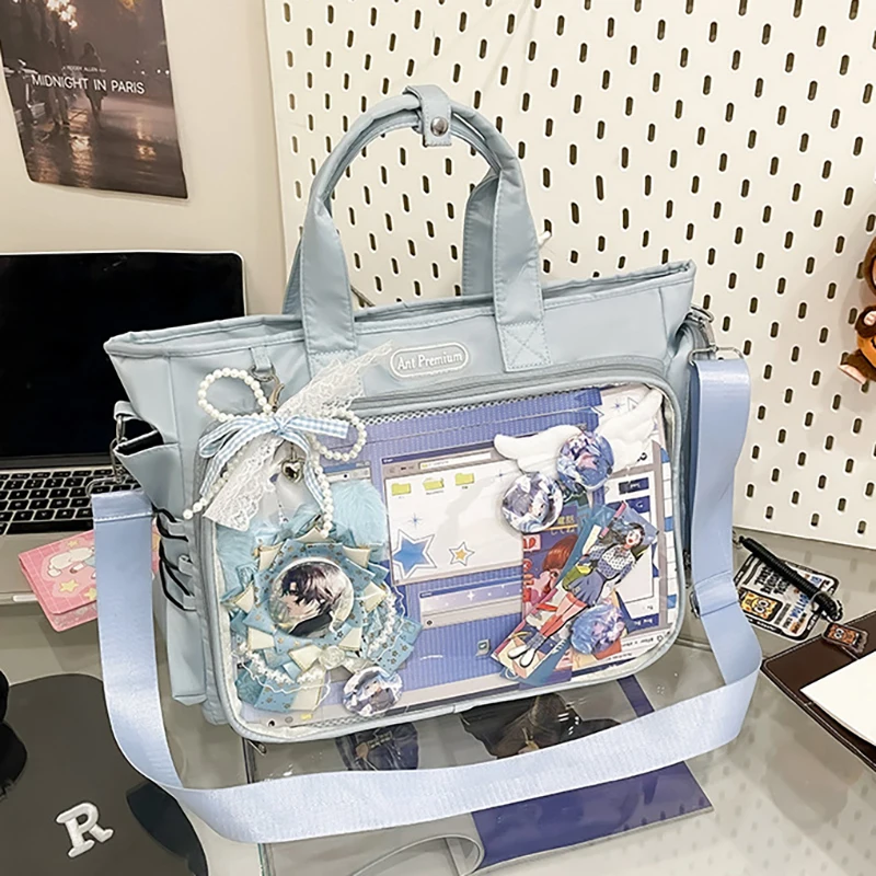 

HAEX Harajuku Women Ita Bags 2025 Large Capacity Students Commute Laptop Tote Bags DIY Clear Window Doll Show Shoulder Bag