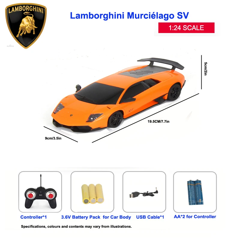 Lamborghini radio control 1:24  plastic orange yellow racing toys car model USB rechargable battery3-4-5-6-7-8boys present