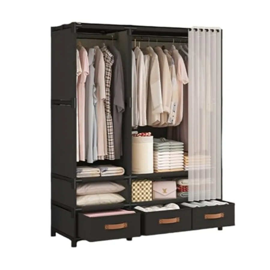 

Портативный шкаф WEALTHYHEART для одежды в японском стиле с 3 ящиками, 1 штангой для подвешивания, 2 полками для хранения, 43,3 дюйма (длина) x 1 фут (ширина)