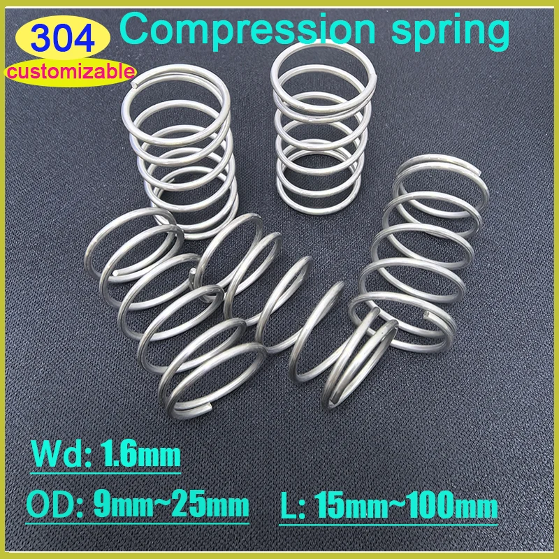 304 Wire Diameter 1.6mm, Strong Spring Steel Pressure Compression Spring Shock Absorption Return Spring,  Od：9-25mm, L:15-100mm