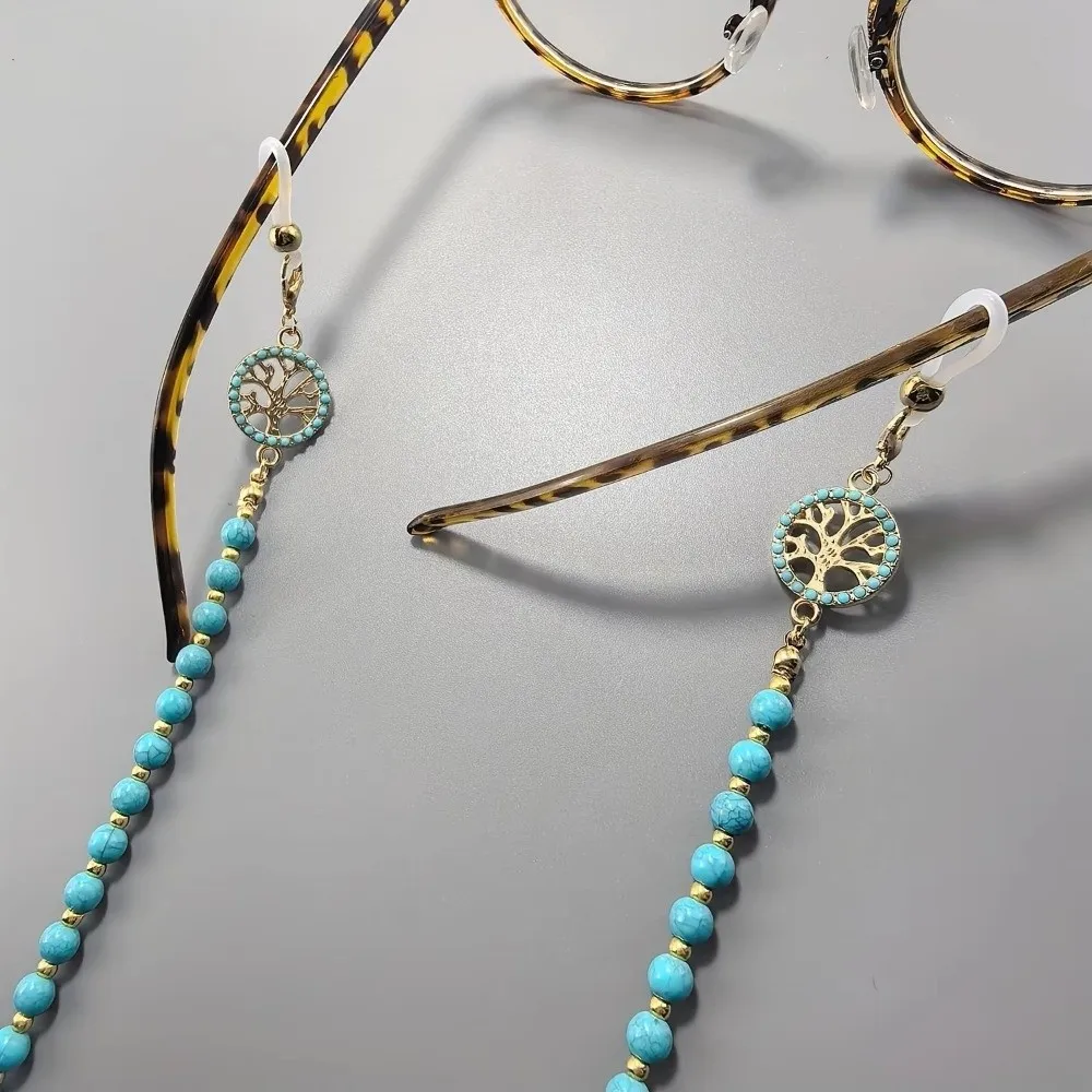 Imitation Turquoise Glasses Hanging Chain Diamond Inlaid Pearl Inlaid Long Bead Chain Anti Slip Design Fashion Accessory