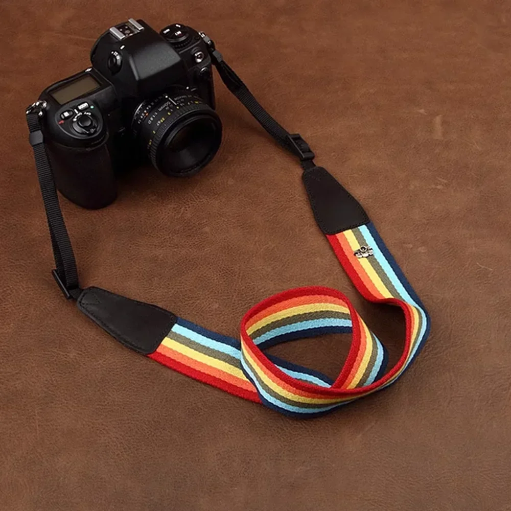 Camera Strap Cotton Colored Striped Adjustable Cross Body Mirrorless Camera Neck Strap Digital Photography Camera Shoulder Strap