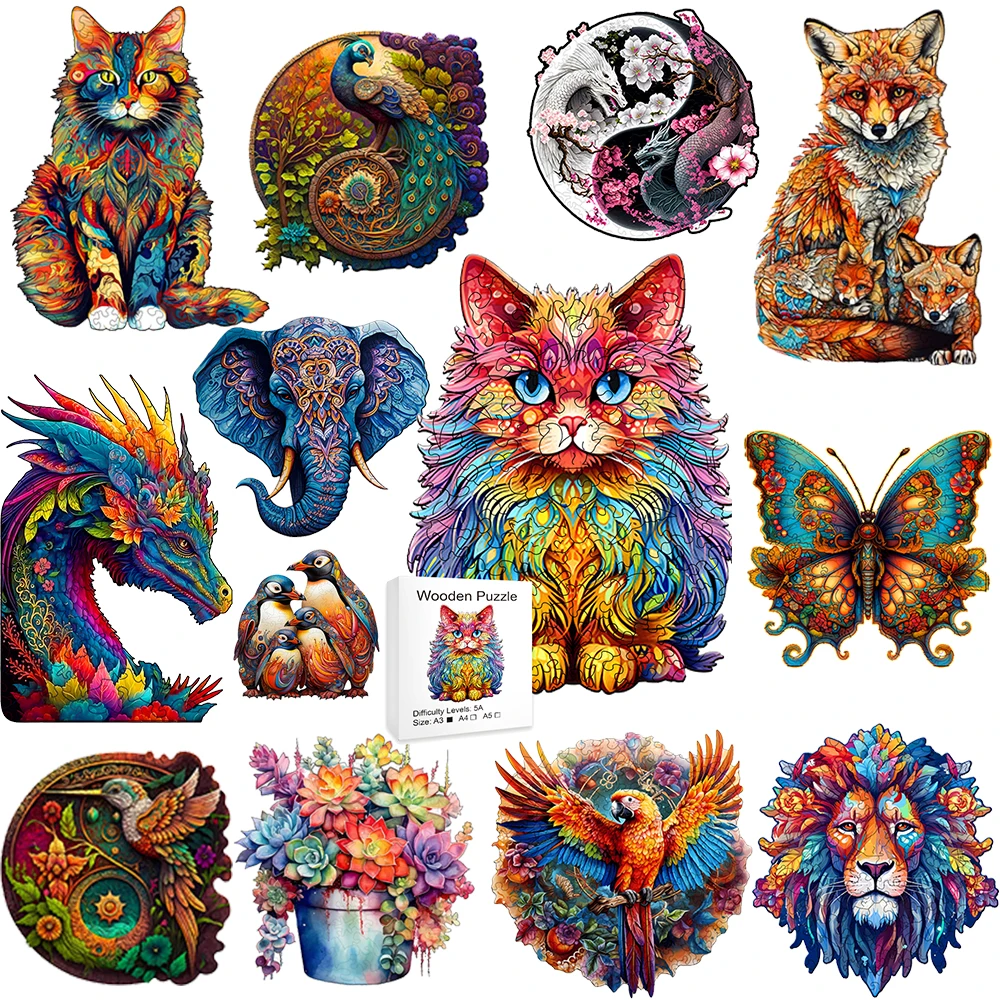 Interesting Colorful Cat - Wooden Puzzle - Challenge Your Brain - Perfect for Birthdays and Holidays - ColorfulChristmas Gifts