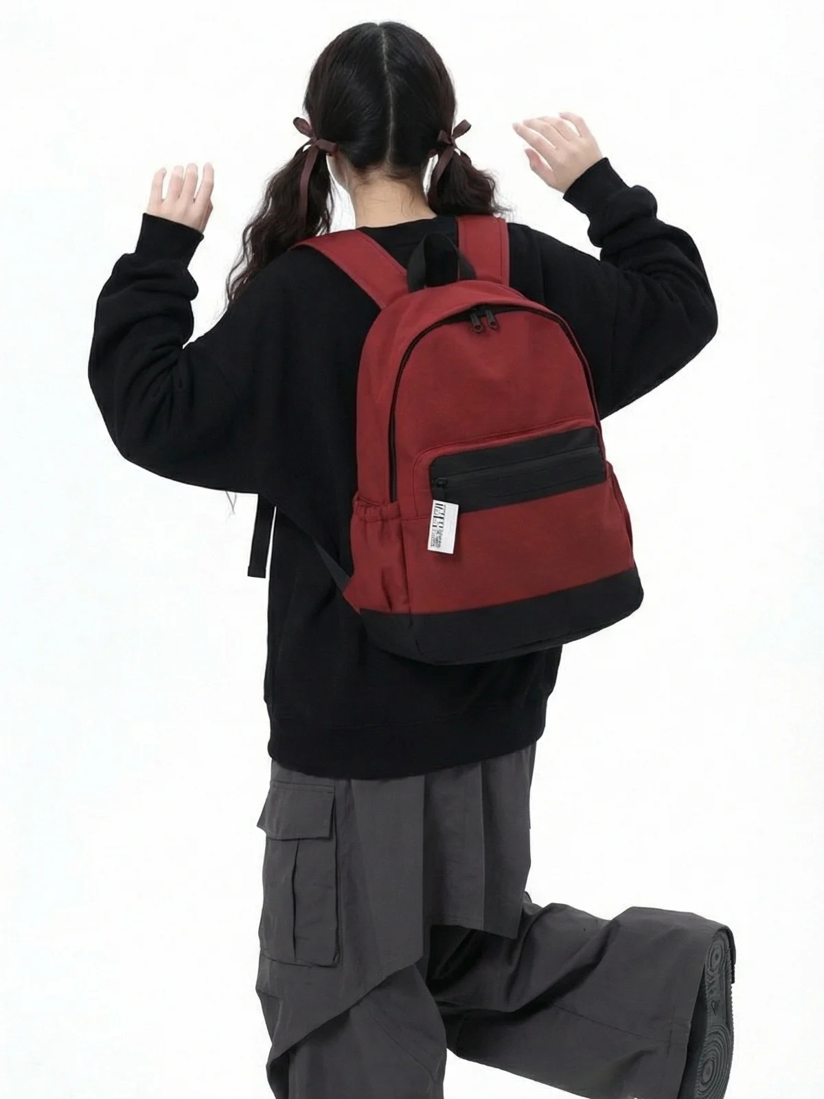 YONAIGA Original Small Red Backpack Versatile Commuting Traveling Bag Soft Polyester  Zipper Closure Unisex Youth Backpack