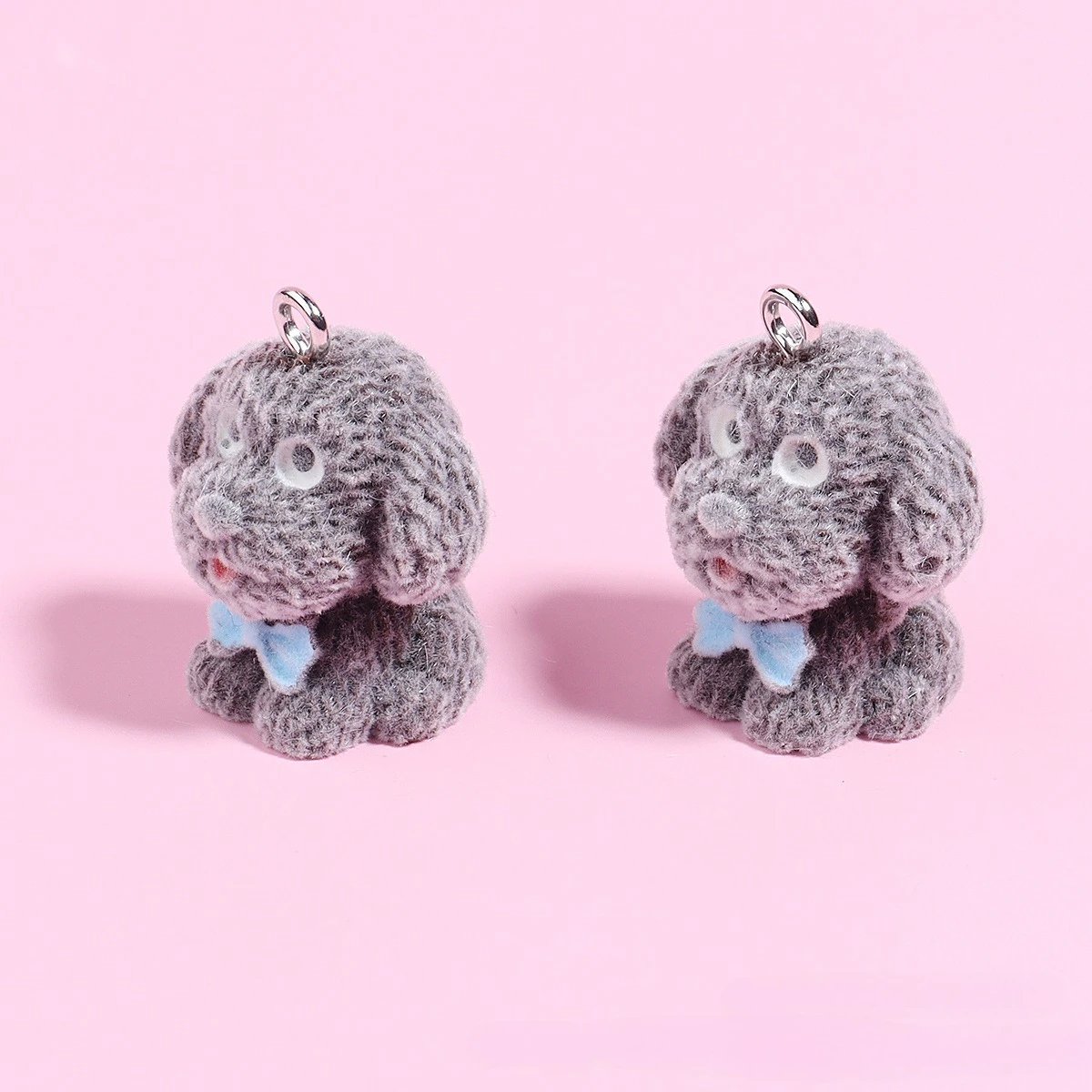 20Pcs 3D Resin Flocking Puppy Rabbit Charms Cartoon Animal Pendant for Earrings Necklace Keychain Making DIY Jewelry Accessories
