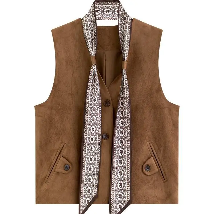 Autumn and winter vest women's autumn and winter new French silk scarf v-neck top foreign style stacked sleeveless vest jacket