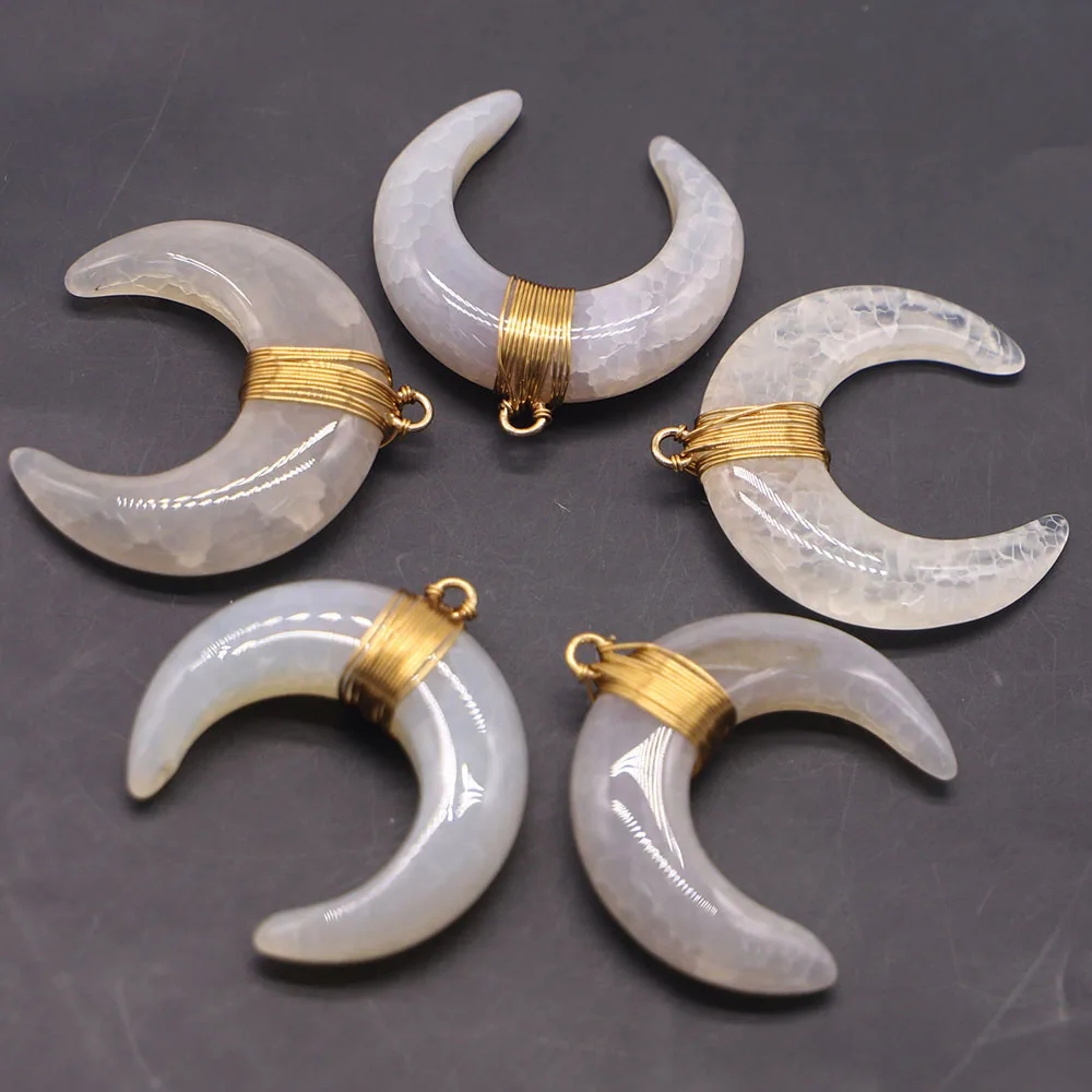 

35*40mm Natural Agate Horn Pendant Hand-wound Semi-precious Stone Necklace Charm Fashion Jewelry Accessories Wholesale 3Pcs/Lot