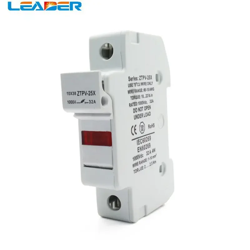 LEADER SOLAR A Lot/50 Sets/PV LED Solar Fuse 20A 1000V DC Fusible 10x38 GPV, with LED Fuse Holder for Solar System Protection