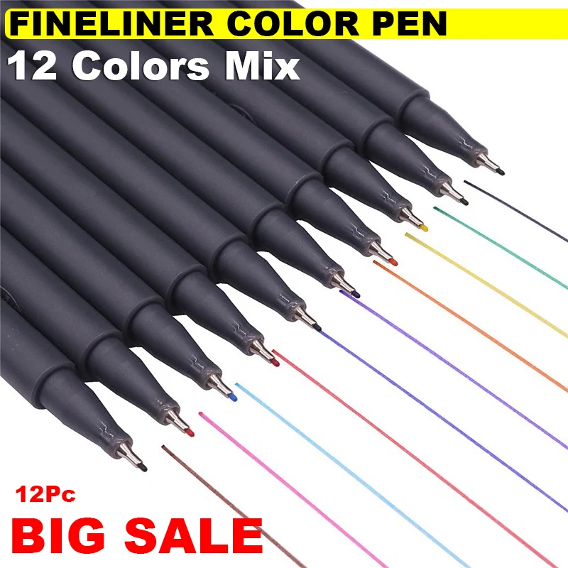 Großer Verkauf 12 Stück Fin eliner Farb stift Set Tinte farbig 0,4mm Liner Pinsel Mikron für Kaligraphie Graffiti Kunst Marker Bleistift Zeichnung