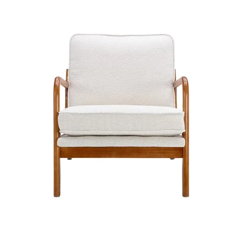 

For Mid-Century Living Room Armchair White Upholstered Luxury Accent Chair Leisure Single Sofa