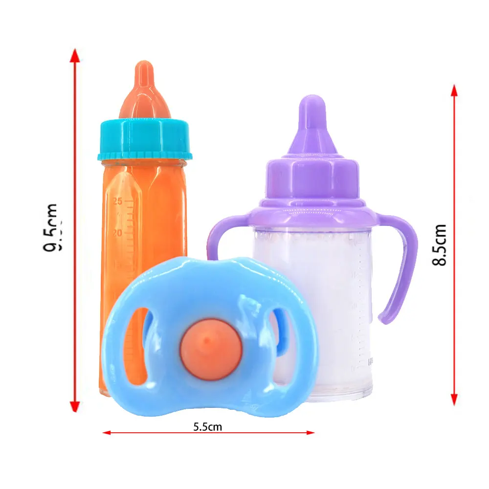 Large size Baby Doll Feeding Bottle Set Baby Care Toy Stroller 2pcs Milk And Juice Bottles With Toy Pacifier For Baby Dolls