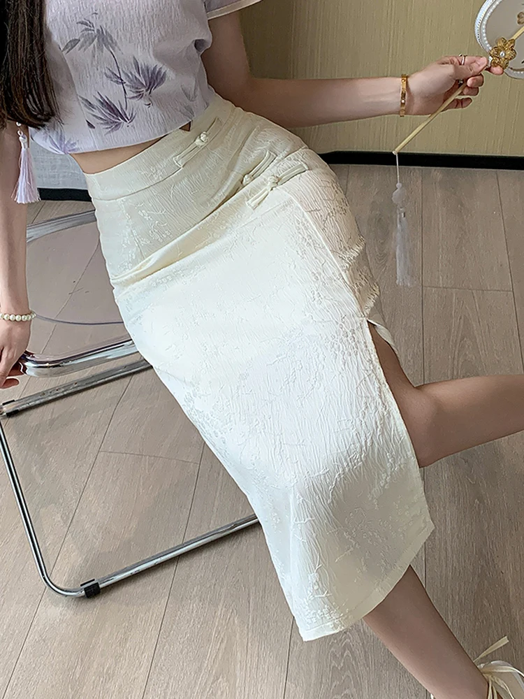 

New 2024 Chinese Style Half Skirt Lady Mid Length Irregular Skirt For Women High Waisted Minimalist Casual Slimming OL A-line