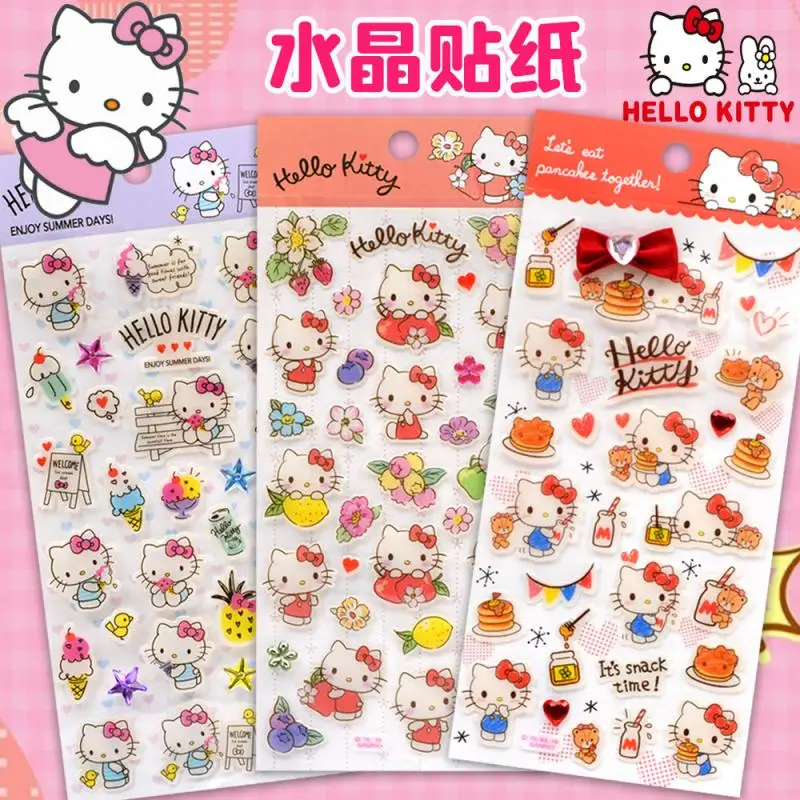 

Sanrio Hello Kitty 3D Embossed Stickers Crystal Stickers Kawaii Toy Notebook Desktop Decoration Diary Reward Guitar Sticker