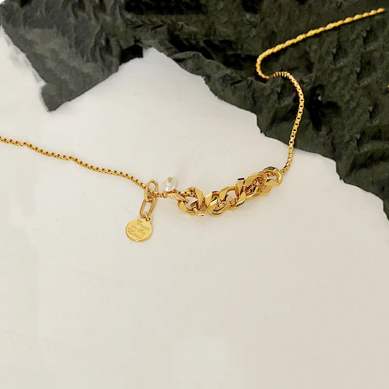 Brass Real Pearl Chains Choker Necklace  Women Jewelry Designer T Show Runway Gown Sweety Boho Japan Korean Gothic Trendy