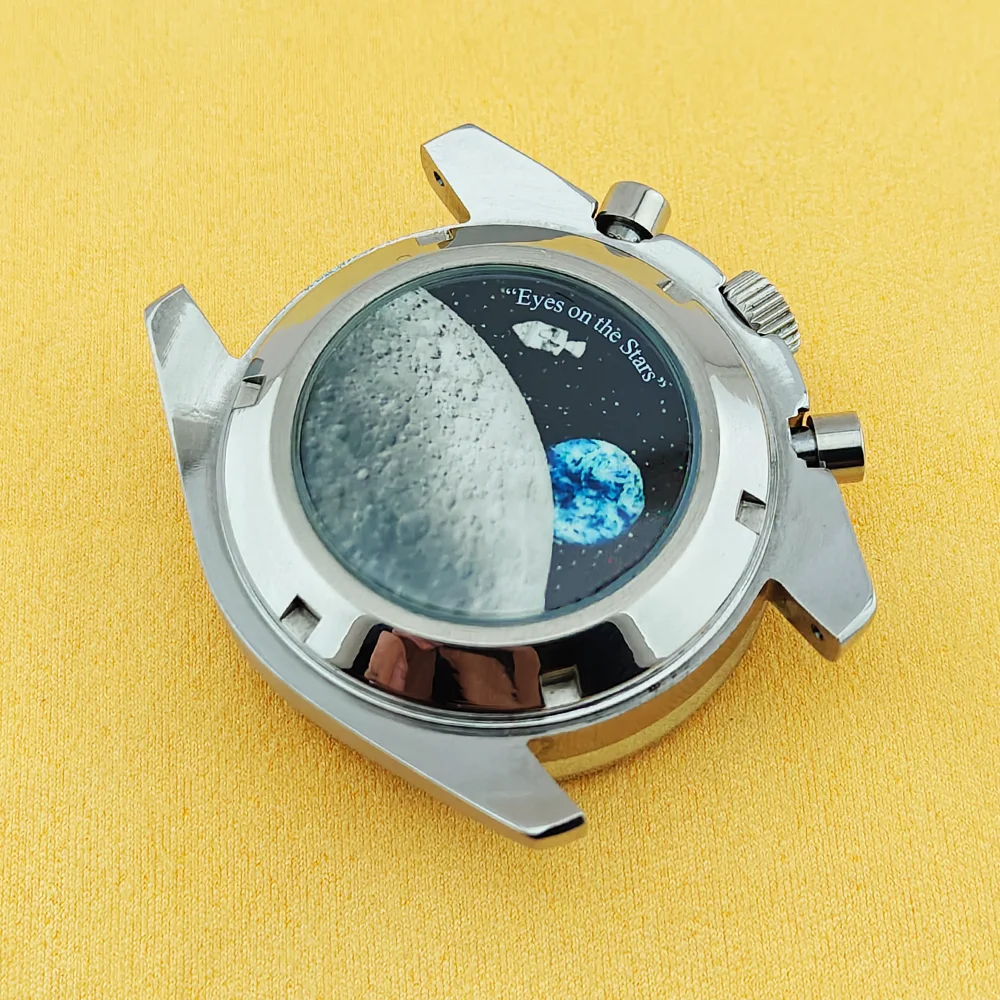 VK63 Gehäuse 39,7 mm passend für Speed Master VK63 Gehäuse Moon Watch Gehäuse Metallgehäuse Rückseite mit Mondmuster VK63 Chronograph Gehäuse VK64 Gehäuse – Detail 11