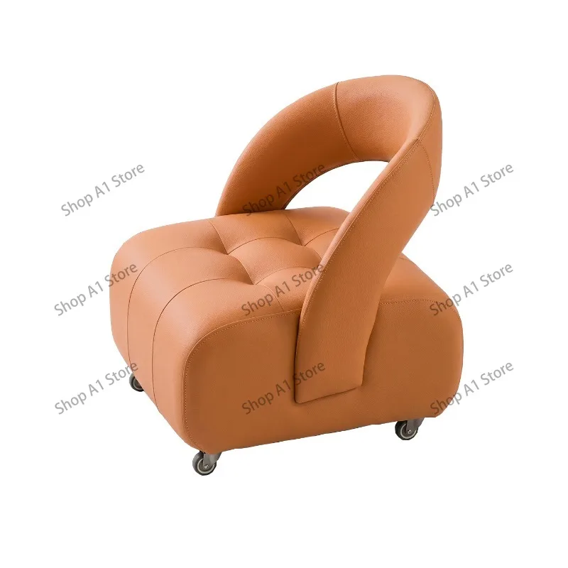 Swivel Casters Stool with Backrest, Soft Padded Mobile Low Stool, Silent Wheel Luxury Leisure Chair for Adult Living Room