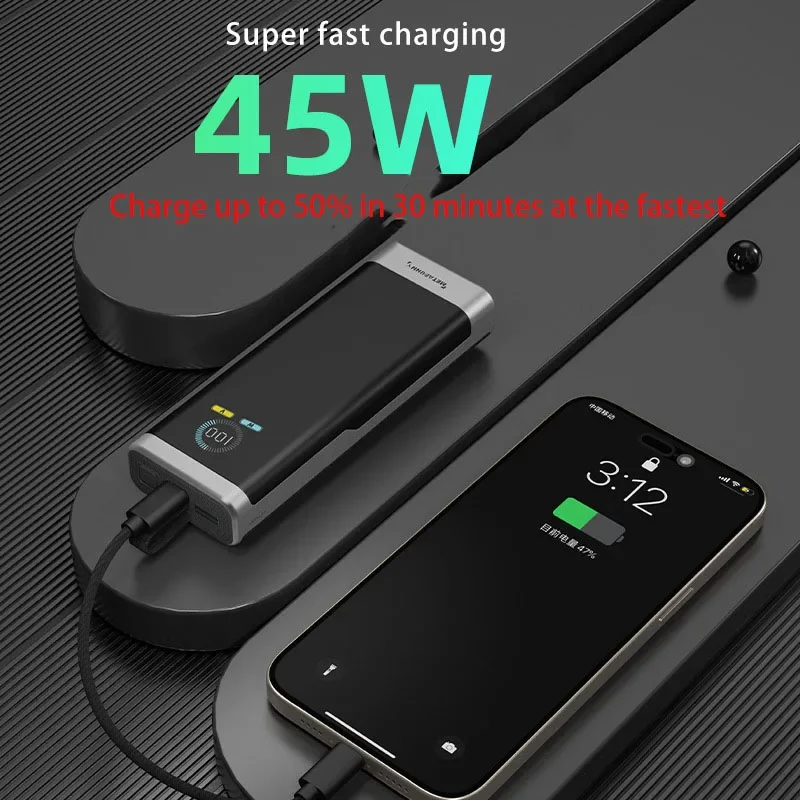 PD 45W New fast charging, large capacity 20000 mAh  built-in digital display power bank for laptops mobile phones and cameras