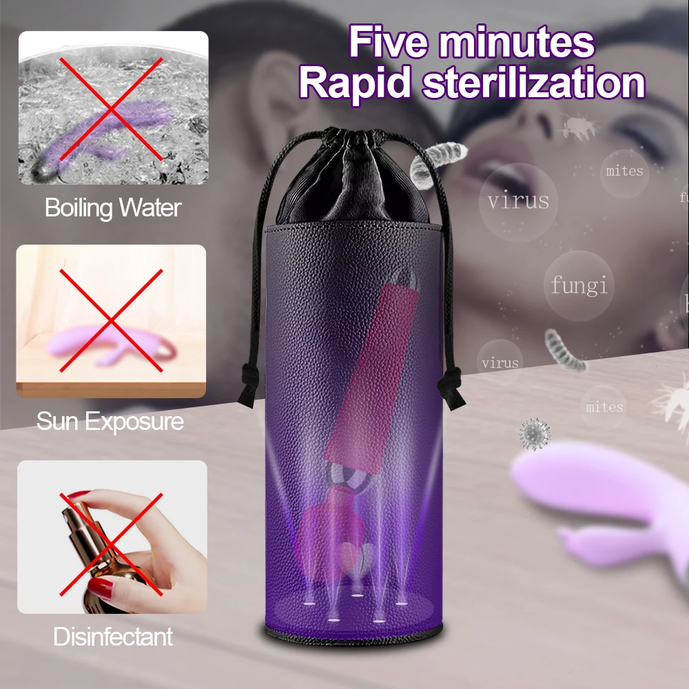 Portable 99% UV Sterilizing Storage Bag for Vibrator Dildo Masturbator Cup Adult Sex Toys Soft Sealable PU Big Space Box