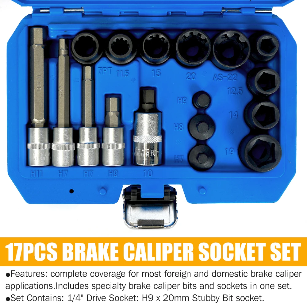 New 17Pcs Special Socket Bit Tool Kit Brake Caliper Socket Set H7 H8 H9 Fit For Audi/VW//Benz/BMW/Porsche/Ford