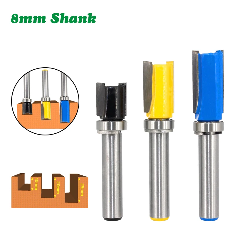 1PC 8MM Shank Milling Cutter Wood Carving Flush Trim Router Bit Pattern Bit Top Bottom Bearing 1/2\