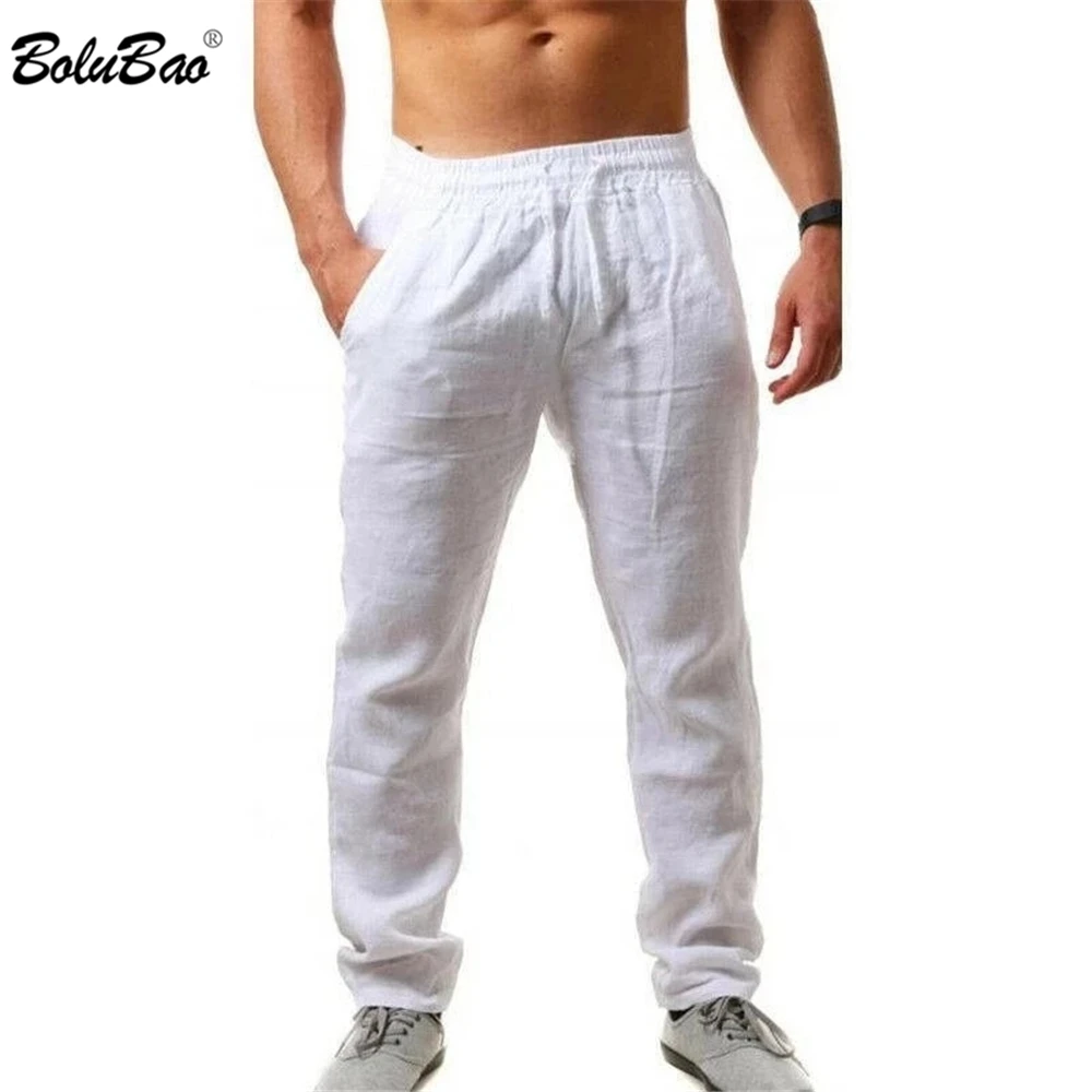 BOLUBAO Spring Summer Men Linen Pants Thin Breathable Sports Trousers Trend Solid Color Casual Loose Pants Male